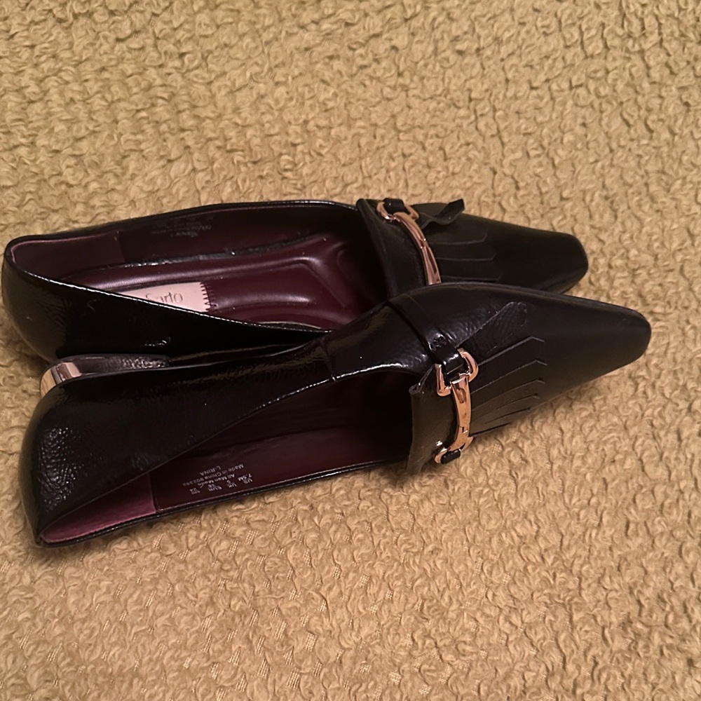 Franco Sarto Black Loafers with Gold Detail - Picture 2 of 3